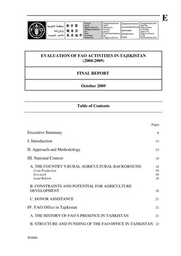 Evaluation of FAO Activities in Tajikistan. Final Report