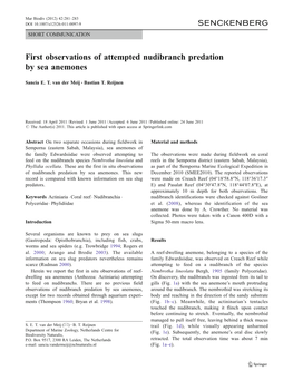 First Observations of Attempted Nudibranch Predation by Sea Anemones