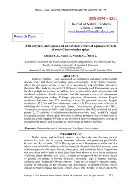 ISSN 0974 – 5211 Journal of Natural Products Research Paper