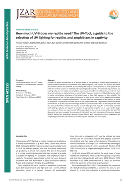 The UV-Tool, a Guide to the Selection of UV Lighting for Reptiles