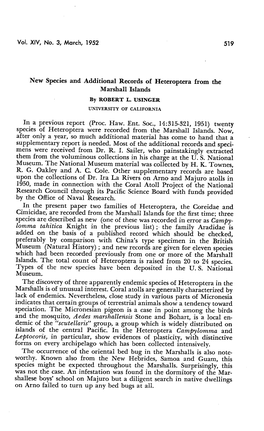 R. G. Oakley and A. C. Cole. Other Supplementary Records Are Based Marshalls Is of Unusual Interest. Coral Atolls Are Generally