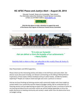 KC AFSC Peace and Justice Alert – August 29, 2014  Educate Yourself