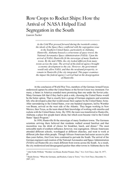 Row Crops to Rocket Ships: How the Arrival of NASA Helped End Segregation in the South Lauren Tucker