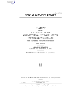 Special Olympics Report Hearing Committee On