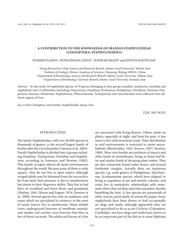 A Contribution to the Knowledge of Iranian Staphylinidae (Coleoptera: Staphylinoidea)