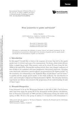 From Symmetries to Quarks and Beyond 1. Introduction in This Paper