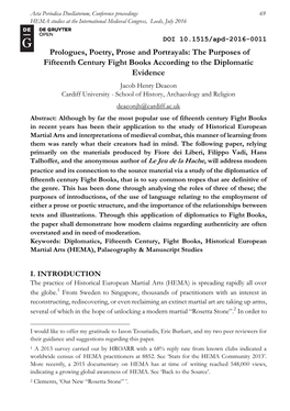 Acta Periodica Duellatorum, Conference Proceedings 69 HEMA Studies at the International Medieval Congress, Leeds, July 2016