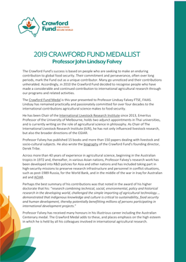 2019 CRAWFORD FUND MEDALLIST Professor John Lindsay Falvey