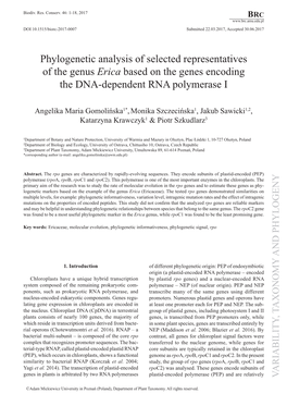Phylogenetic Analysis of Selected Representatives of the Genus Erica Based on the Genes Encoding the DNA-Dependent RNA Polymerase I