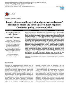 Impact of Sustainable Agricultural Practices on Farmers’ Production Cost in the Noun Division, West Region of Cameroon: Policy Recommendation