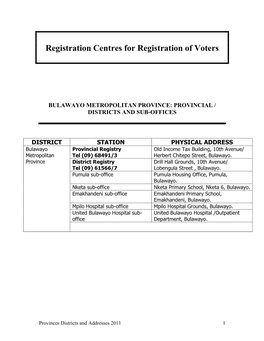 Masvingo Province: Provincial / Districts and Sub- Offices