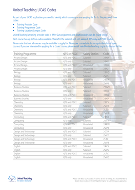 United Teaching UCAS Codes