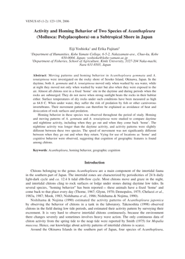 Activity and Homing Behavior of Two Species of Acanthopleura (Mollusca: Polyplacophora) on a Subtropical Shore in Japan