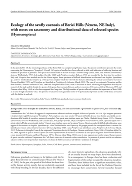 Ecology of the Sawfly Coenosis of Berici Hills (Veneto, NE Italy), with Notes on Taxonomy and Distributional Data of Selected Species (Hymenoptera)