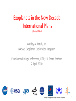 Exoplanets in the New Decade: International Plans (Revised 6 April)