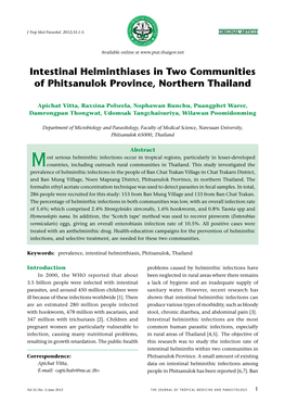 Intestinal Helminthiases in Two Communities of Phitsanulok Province, Northern Thailand