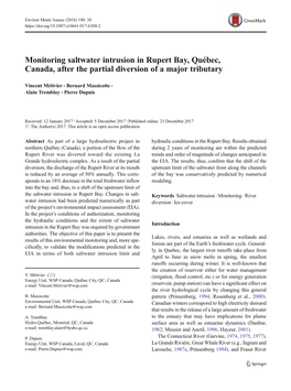 Monitoring Saltwater Intrusion in Rupert Bay, Québec, Canada, After the Partial Diversion of a Major Tributary