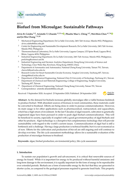 Biofuel from Microalgae: Sustainable Pathways