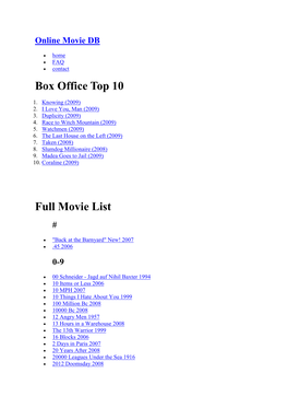 Box Office Top 10 Full Movie List