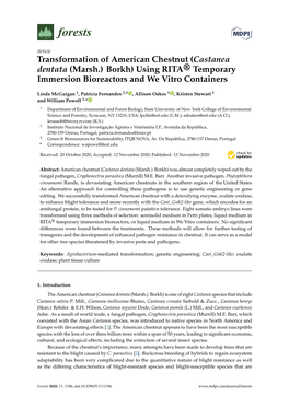 Transformation of American Chestnut (Castanea Dentata (Marsh.) Borkh) Using RITA® Temporary Immersion Bioreactors and We Vitro Containers