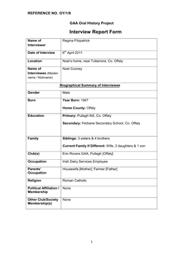 GAA Oral History Project Interview Report Form