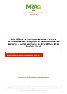 Avis Délibéré De La Mission Régionale D'autorité Environnementale Sur Le