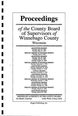 Proceedings I of the County Board I of Supervisors of I Winnebago County Wisconsin