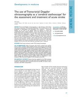 The Use of Transcranial Doppler As a 'Cerebral Stethoscope'