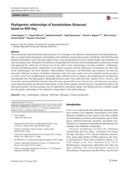 Phylogenetic Relationships of Aurantioideae (Rutaceae) Based on RAD-Seq