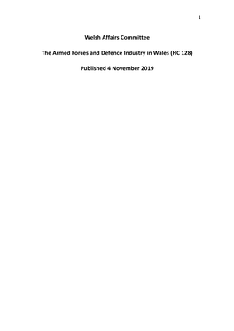 The Armed Forces and Defence Industry in Wales (HC 128)