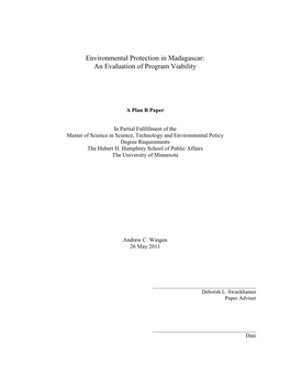 Environmental Protection in Madagascar: an Evaluation of Program Viability