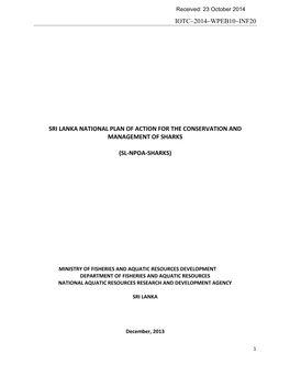 Iotc–2014–Wpeb10–Inf20 Sri Lanka National Plan Of