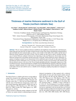 Thickness of Marine Holocene Sediment in the Gulf of Trieste (Northern Adriatic Sea)