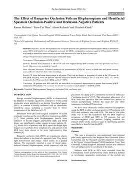 The Effect of Bangerter Occlusion Foils on Blepharospasm And