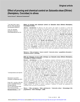 Effect of Pruning and Chemical Control on Saissetia Oleae \(Olivier