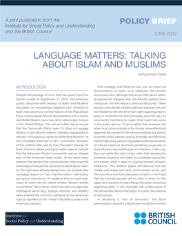 LANGUAGE MATTERS: TALKING ABOUT ISLAM and MUSLIMS Mohammad Fadel