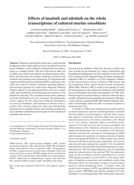 Effects of Imatinib and Nilotinib on the Whole Transcriptome of Cultured Murine Osteoblasts