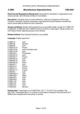 C DMX Miscellaneous Deposited Items 1289-2001