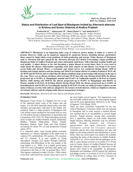 Status and Distribution of Leaf Spot of Blackgram Incited by Alternaria Alternata in Krishna and Guntur Districts of Andhra Prad