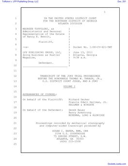 TRANSCRIPT of Jury Trial Proceedings (Volume I) Held On