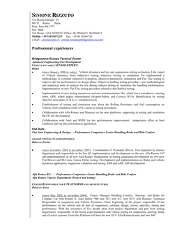 SIMONE RIZZUTO Via Donna Olimpia 25 00152 Roma Italia Date: June 9Th 1971 Sex: Male Tel