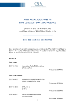 Appel Aux Candidatures Fm Dans Le Ressort Du Cta De Toulouse