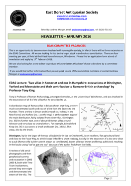 NEWSLETTER – JANUARY 2016 East Dorset Antiquarian Society