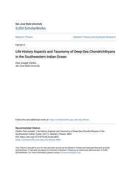 Life History Aspects and Taxonomy of Deep-Sea Chondrichthyans in the Southwestern Indian Ocean