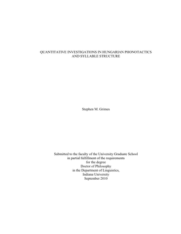 Quantitative Investigations in Hungarian Phonotactics and Syllable Structure