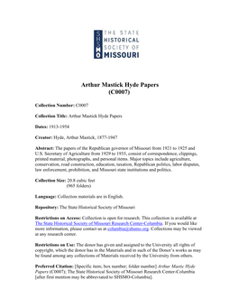 Arthur Mastick Hyde Papers (C0007)