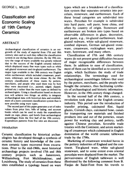 CLASSIFICATION and ECONOMIC SCALING of 19TH CENTURY CERAMICS 3 Discussed Above