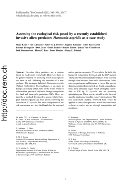 Harmonia Axyridis As a Case Study