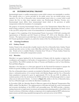 4.0 INTERMUNICIPAL TRANSIT Intermunicipal Transit Is a Public Transportation System Which Connects One Municipality to Another