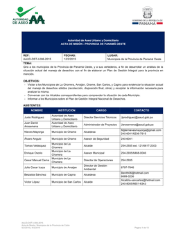 Provincia De Panamá Oeste Ref: Aaud-Dst-I-006-2015